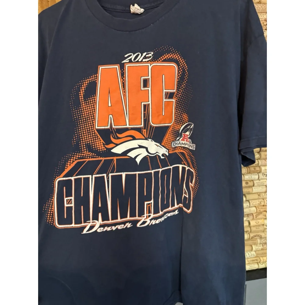 Vintage Blue Denver Broncos 2013 AFC Champions NFL Football T-Shirt - Picture 3 of 7